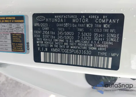 2023 Hyundai Palisade Calligraphy z USA, uszkodzony, nr VIN KM8R7DGE5PU631630